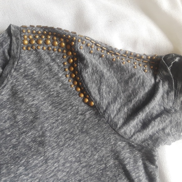 {J. Crew} Small Gray Beaded Shoulder Tee - Picture 4 of 5
